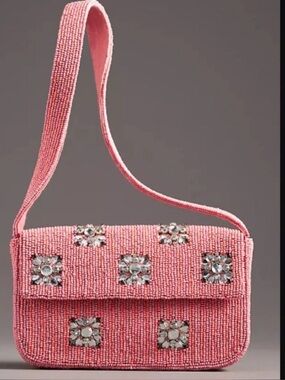 NWT Anthropologie The Fiona Beaded Bag, Geometric Edition- Pink